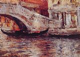 Venetian Canvas Paintings - Gondolas Along Venetian Canal